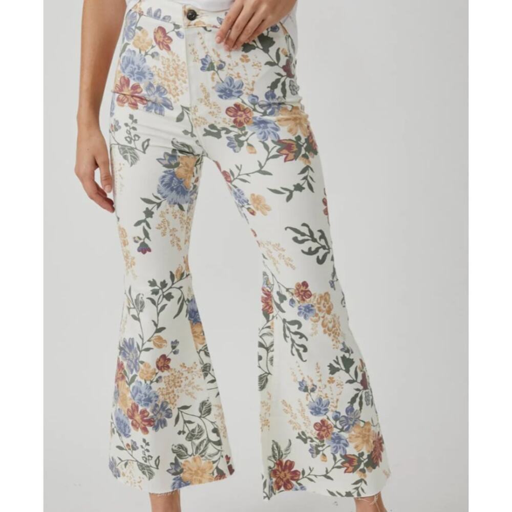 Free People Youthquake Crop Flare Jeans Ivory Combo Size 28